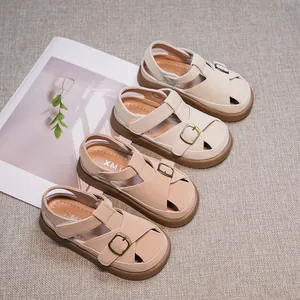 Summer 2025 new closed-toe sandals for girls with soft soles in beige and pink colors