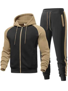 Men's two-piece color-block tracksuit with raglan sleeve hoodie and matching joggers
