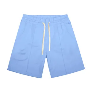 Short de sport décontracté bleu clair pour hommes avec cordon de serrage et coutures