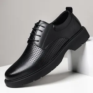 Atmungsaktive schwarze Herren Business Lederschuhe mit Lochmuster für Hochzeit und Büro