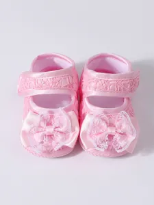 Élégantes chaussures de princesse rose en dentelle avec nœud pour bébé fille