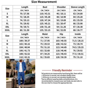 Comprehensive size guide for men's athletic two-piece tracksuit with CM and Inch units