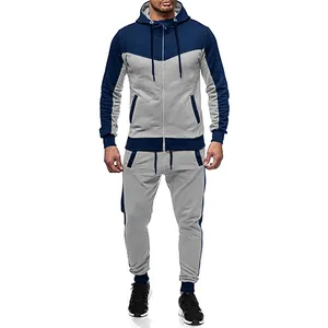 Herren Outdoor Sport Top And Bottom Kapuzen- Polyester Patchwork Reißverschluss Trainingsanzug Casual Herbst Winter Activewear