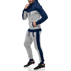 Herren Sportanzug mit dunkelblauem und grauem Patchwork-Kapuzenpullover für Outdoor-Aktivitäten