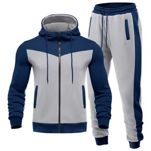 Herren Zweiteiler Patchwork-Kapuzenpullover und Jogginghose Trainingsanzug-Set für Outdoor-Sport