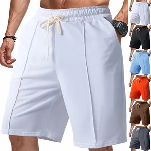Short de Golf Style Britannique Homme Été Décontracté Nervuré Couleur Unie Jambe Droite Respirant Taille Élastique Short Sport