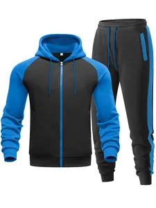 Men's stylish color-block raglan sleeve hoodie and pants athletic sports tracksuit set