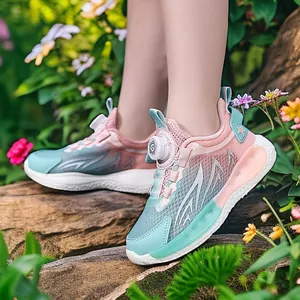 Atmungsaktive Kinder-Sportschuhe mit Schnellverschluss-Drehknopf in Rosa und Mintgrün