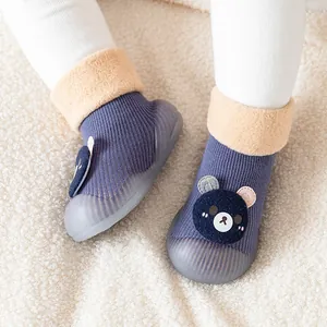 Chaussures chaussettes d'hiver pour bébé avec semelle souple et motif d'ours