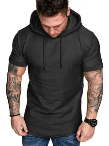 Herren Casual Slub Polyester Kapuzen-T-Shirt Sommer Slim Fit Kurzarm Pullover Top Für Outdoor Sport Mode