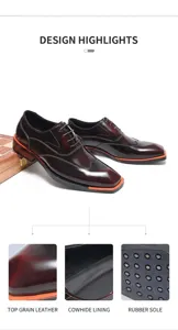 Detailed view of men's leather business shoes showing premium cowhide upper and rubber sole.