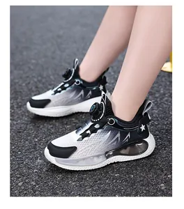 Children's breathable mesh sneakers with quick-tie rotary buckle and gradient design