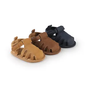 Scarpe Primi Passi Neonato Suola Morbida Pelle PU Sintetica Sandali Intagliati Traspiranti con Chiusura a Strappo per 0-1 Anno