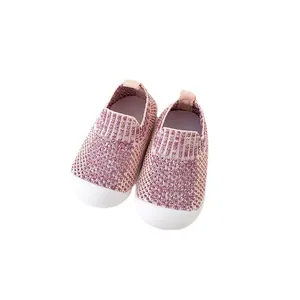 Comfortable breathable pink mesh baby walking shoes with soft non-slip rubber soles