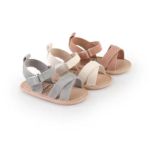 Infant Baby Summer Sandals Soft Sole Prewalker Shoes Non-Slip Faux Suede Cross Strap Velcro Toddler Summer Walking Shoes
