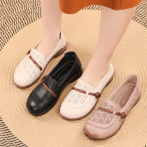 Retro ethnic style hollow-out flat loafers for women with soft soles in multiple colors