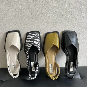 Women Square Toe Grandma Shoes Casual Breathable PU Leather Zebra Print Slip-On Loafers Slingback Flat Sandals Summer Fashion Footwear