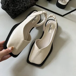 Elegant beige square-toe slingback flat sandals for women fashionable summer footwear