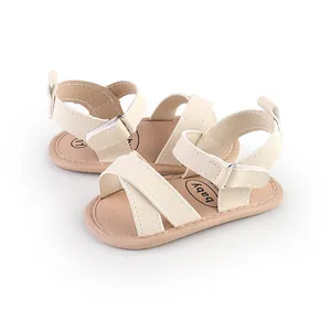 Comfortable cream baby walking sandals with velcro straps for infants 0-1 years