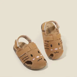 Cartoon Cat Suede Toddler Shoes Closed Toe Summer Sandals For Boys Girls Anti Slip Soft Sole Infant First Walkers