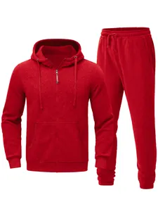 Chándal rojo para hombre de corte entallado con forro polar y sudadera con capucha.