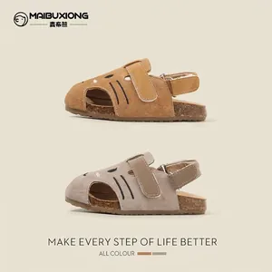 Cute cartoon cat baby sandals made of soft suede leather with adjustable velcro straps