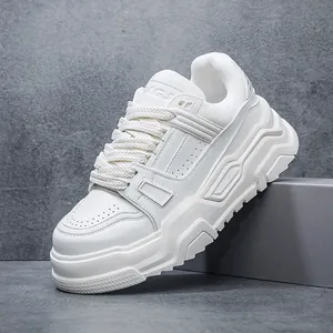 Sneaker Chunky da Uomo in Crosta di Vacchetta Suola Spessa Traspirante Scarpe Bianche Casual per Uomo Tendenza Moda Low Top