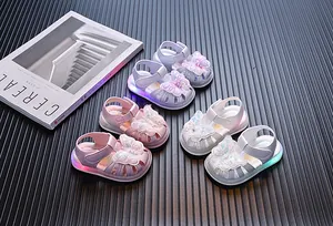 Stylish LED light-up baby girls sandals with 3D butterfly bow for summer outfits