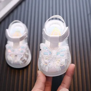 Elegant white toddler baby girl princess sandals with exquisite sequined butterfly detail