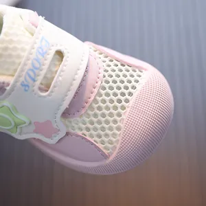 Pink breathable mesh toddler sneaker with star details and reinforced toe cap
