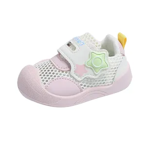 Breathable pink mesh toddler sneakers with soft soles for kids aged 1 to 5 years old