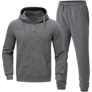 Conjunto de sudadera con capucha y cremallera gris para hombre y pantalones deportivos