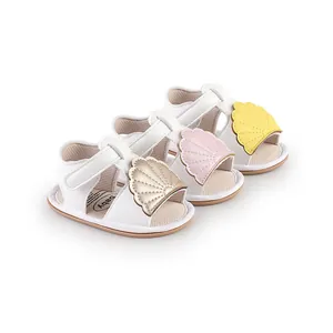 Baby Girls Summer Sandals Shell Decor Soft Sole Toddler Shoes Hook And Loop First Walkers Artificial Leather Rubber