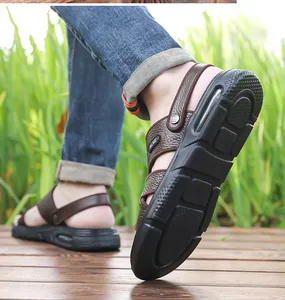 Elegantes sandalias de cuero genuino para hombre con suela de aire y fondo antideslizante