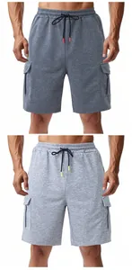 Close-up detail showing the dark grey and light grey color options of men's cargo shorts