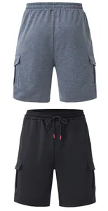 Premium grey and black men's heavy cargo shorts featuring drawstring waist and multiple pockets