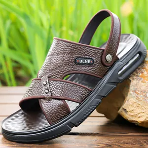 Sandalias de playa de cuero genuino para hombre transpirables con suela suave