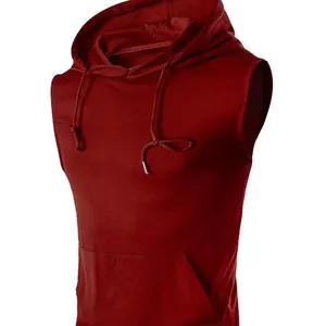 Camiseta de Tirantes con Capucha para Gimnasio Hombre Sin Mangas Workout Hoodie Con Bolsillo Canguro Chaleco Músculo Mezcla Algodón