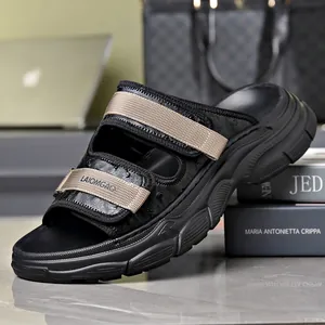 Men's Casual Thick Sole Sandals Summer Lightweight Foam Bottom Open Toe Slippers Beach Outdoor Fashionable Cow Leather Fabric Sandals