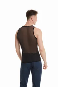 Canotta da uomo in rete trasparente nera con effetto glitterato per fitness e party style