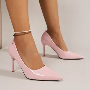 Women's Pointed Toe Stiletto High Heels Professional Elegant PU Patent Leather Office Pumps Minimalist Solid Color Dress Shoes