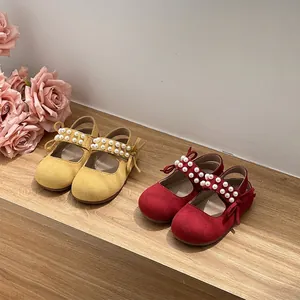 Girls Closed Toe Sandals Summer Pearl Bow Princess Shoes Baby Soft Sole First Walker Shoes Microfiber Leather Artificial Pearl Sandals