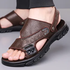 Sandales en cuir marron pour hommes avec semelle souple pour été et plage