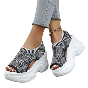 Sandales compensées à plateforme en tricot pour femmes avec semelle blanche épaisse