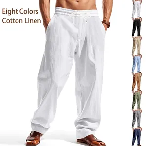 Men's Linen Casual Wide Leg Pants Loose Breathable Summer Beach Sport Trousers Fashion Woven Solid Color Bottom For Men