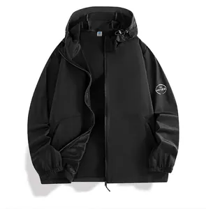 Lightweight black men's ice silk sun protection jacket with hood and UPF 100+ rating.
