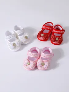 Soft-soled newborn baby princess shoes with sparkly bows and rhinestones in multiple colors