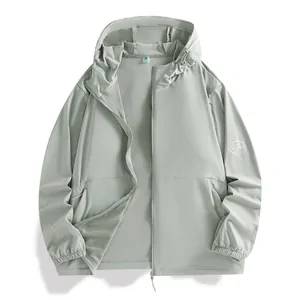 Summer UV protection ice silk sun jacket for men and women light grey hooded windbreaker