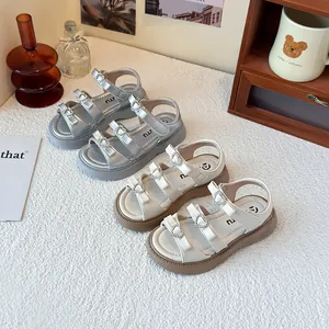 Sandalias de Moda para Niña con Corazón de Strass y Lazo Zapatos de Verano Princesa Suela Blanda Abiertos de PU para Playa