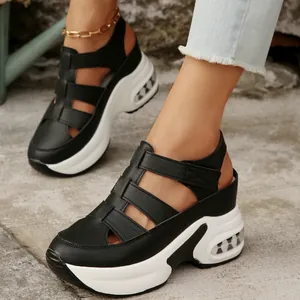 Sandalias de Cuña con Plataforma para Mujer Punta Cerrada Cierre Adhesivo Caladas Sandalias Casuales de Verano